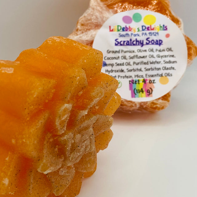 Scratchy soap. Vegan glycerin soap with ground pumice.