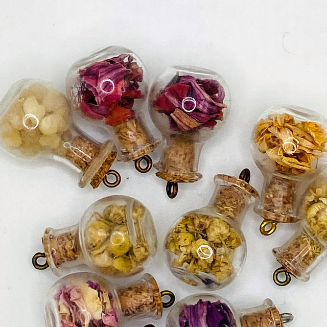 Bottle of dried rose petals.