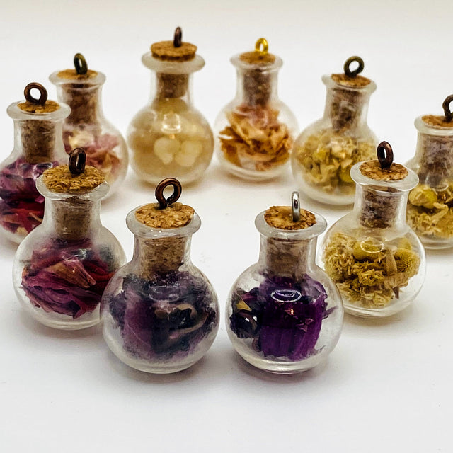 Bottle of dried rose petals.