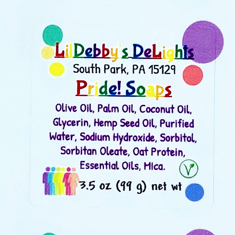 Poly amorous PRIDE! colored vegan bar soap.