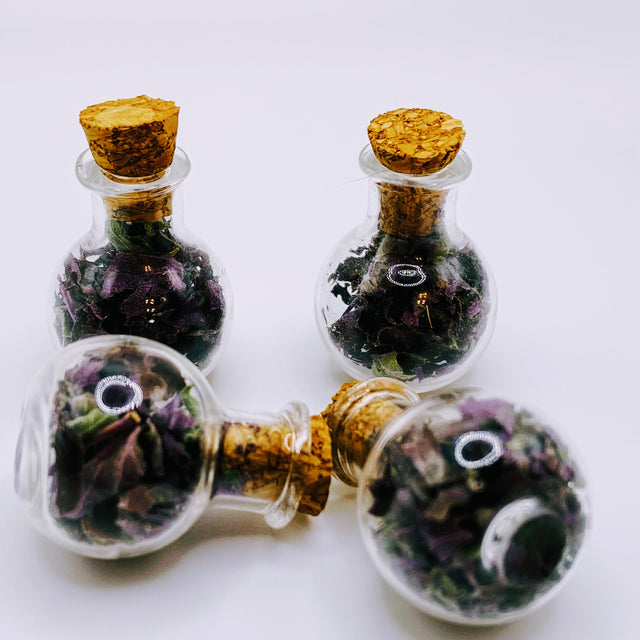 Bottle of dried mint leaves.