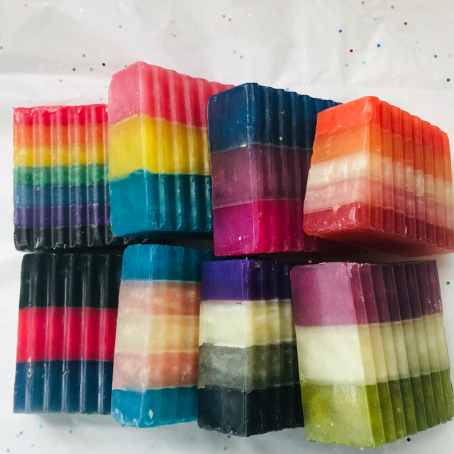Poly amorous PRIDE! colored vegan bar soap.