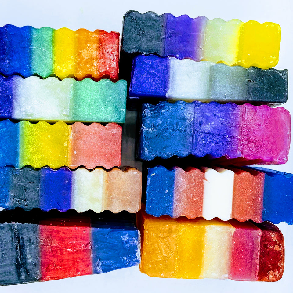 Pansexual PRIDE! flag colored vegan bar soap.